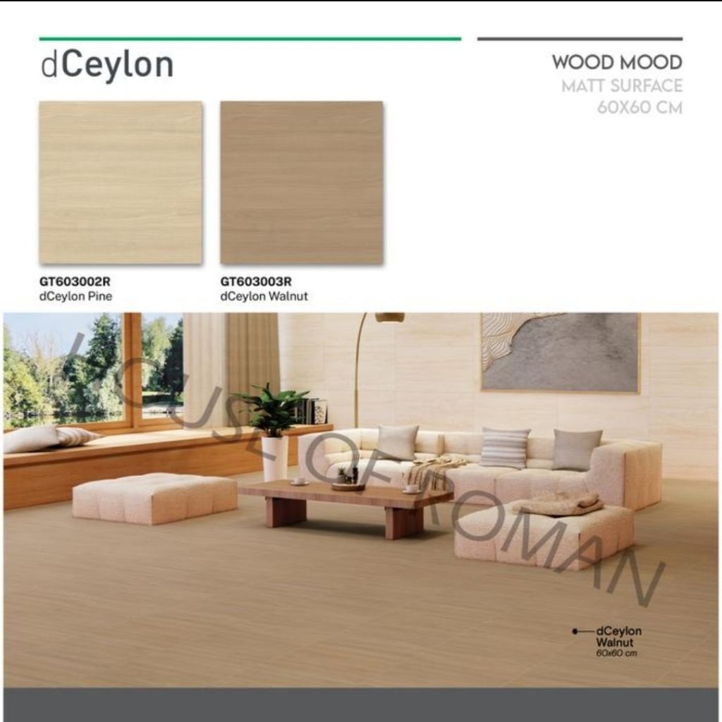 Roman Granit Lantai 60x60 dCeylon Series (Wood Mood) / Granit Lantai Motif Kayu / Lantai Ruang Tamu 