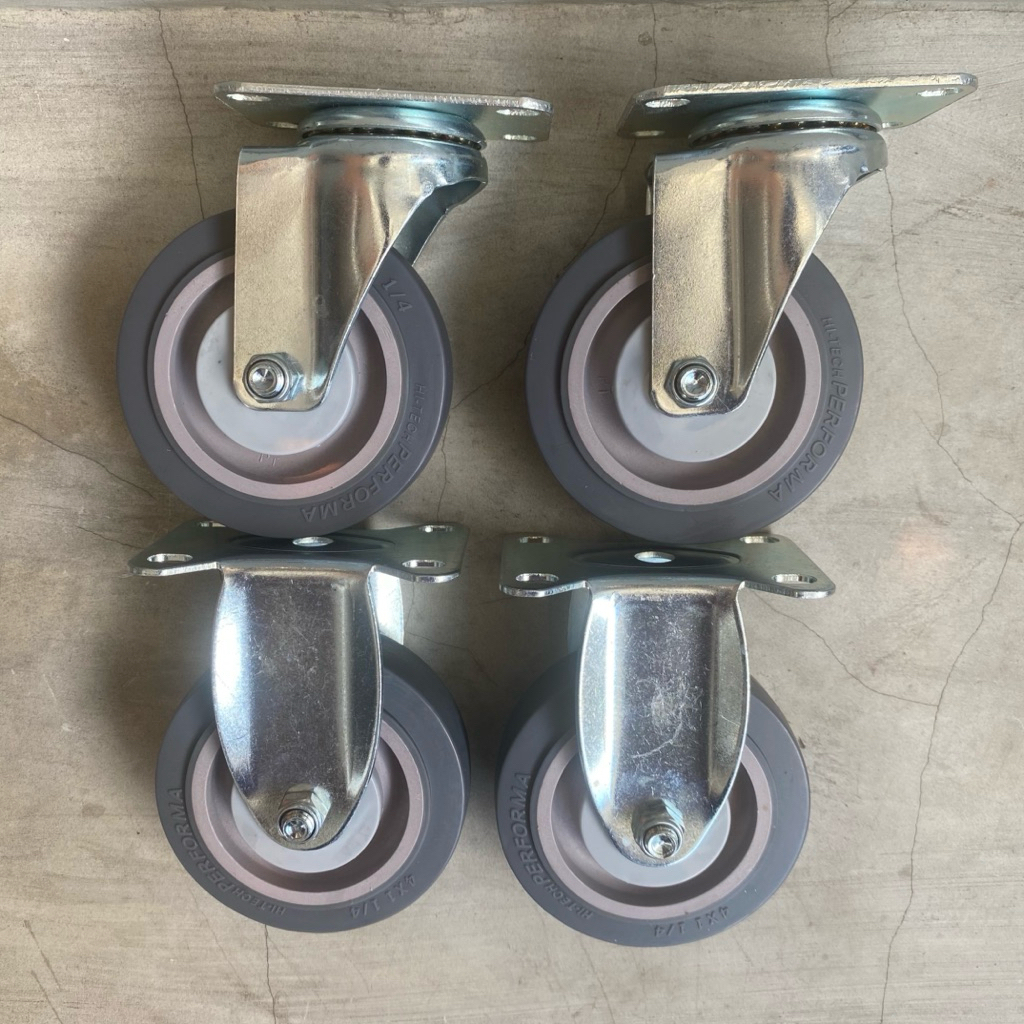 RODA TROLLEY TROLI KARET ABU ABU 4 INCH GREY RUBBER NORMAL SET 2 HIDUP 2 MATI
