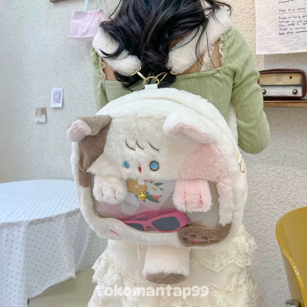 [READY]Tas Model Kucing Dengan Ekor Lucu Tas Anak TK Tas Anak-anak Tas Ransel Boneka Kerah Bulu Kara