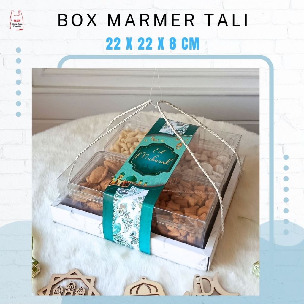 Box Kue Marmer Tali 22x22x8 cm – Kotak Hampers Lebaran Kue Kering Mika Premium