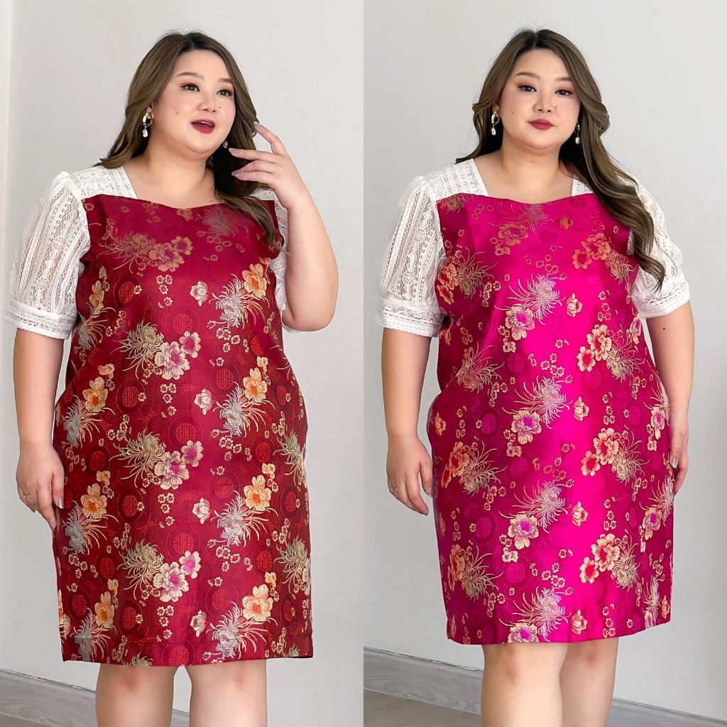 Toko Sion Rang Midi Dress Baju Terusan Wanita Dress Cheongsam Imlek Ukuran Jumbo Plus Size Big Size 
