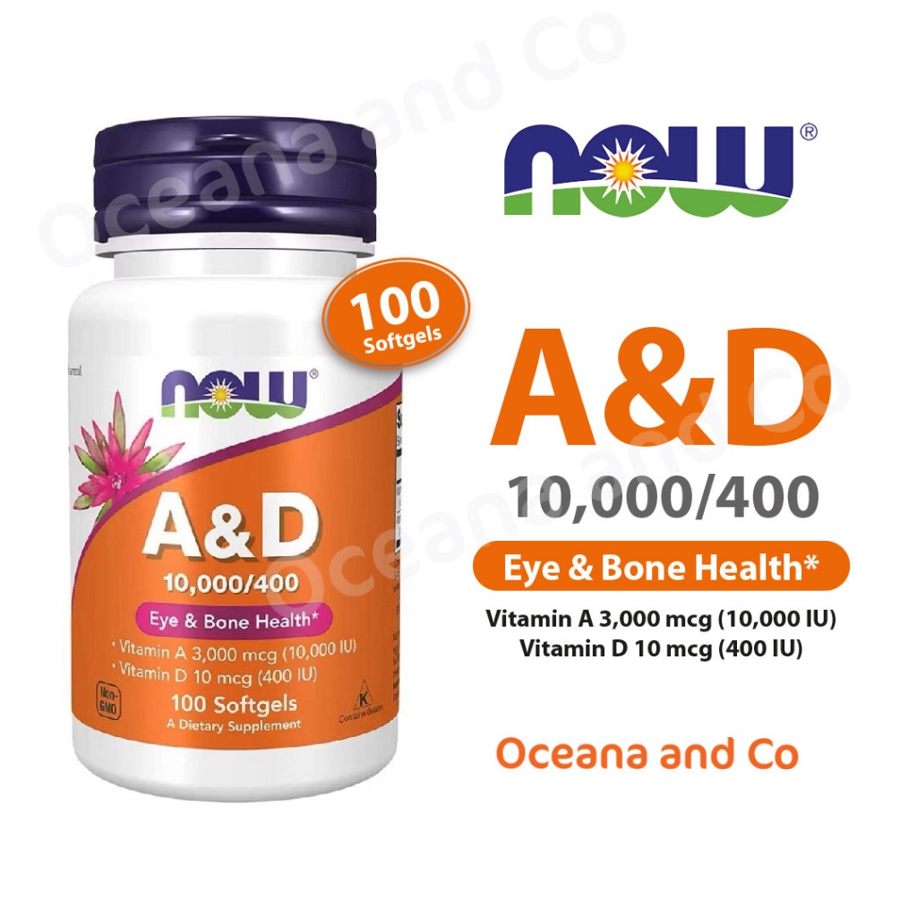 Now Foods A&D 10000 / 400 IU Vitamin A D Vit A & D AD 10000IU 400IU Eye Immune 100 Softgels