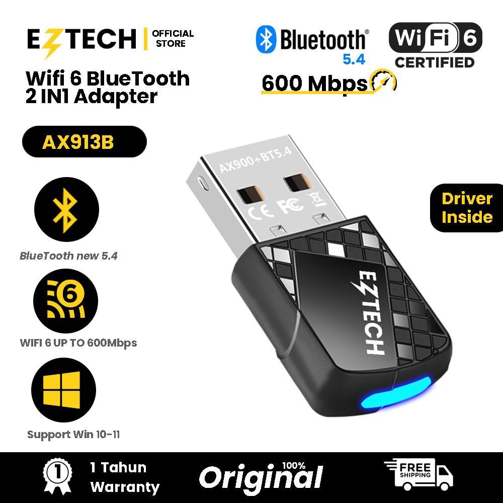 EZTECH AX913B Terbaru Nano Wi-Fi 6 600 Mbps 2.4 5GHz Dual Band Bluetooth 5.4 2in1 USB Wifi Adapter D