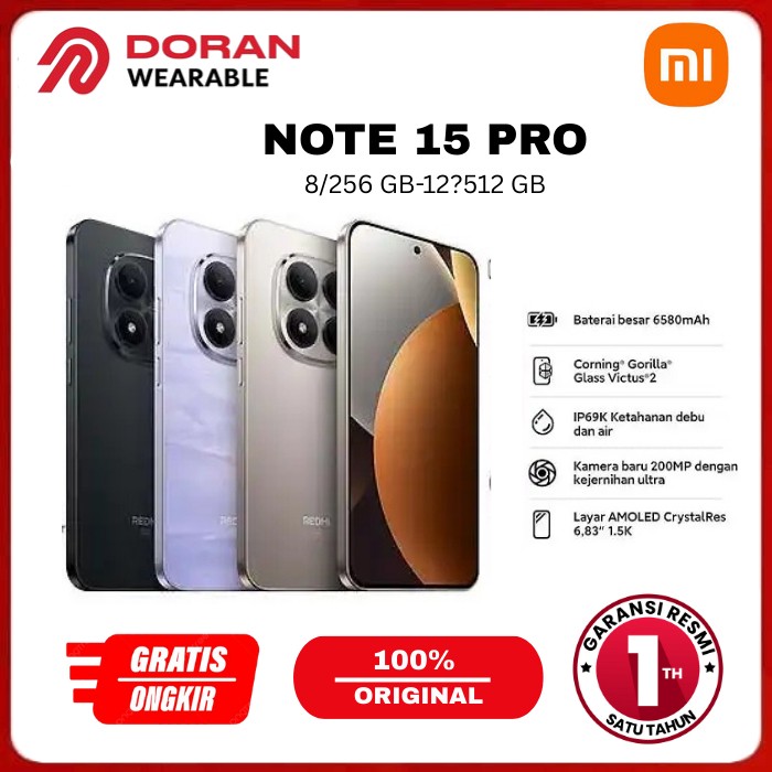 Xiaomi Redmi Note 15 Pro 5G (8/256GB) | Baterai besar 6580mAh | Corning Gorilla Glass Victus 2-Garan