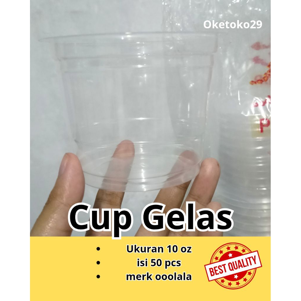 Gelas Cup PP ukuran 10 oz merk ooolala isi 50 pcs  (tanpa tutup)