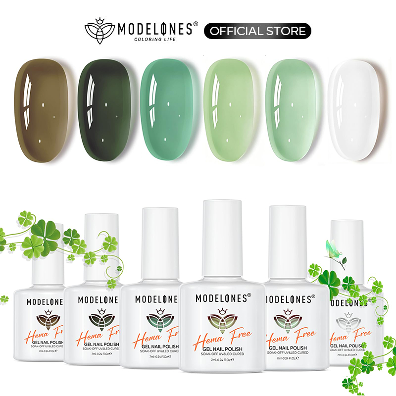 MODELONES Jelly Green Gel Nail Polish Set, Hema Free 6 Colors Transparent Colors Sheer White Lime Ol