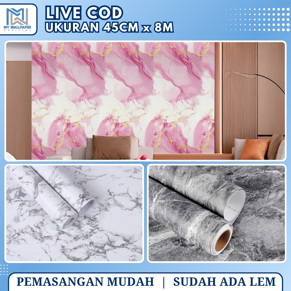 Live COD Stiker Wallpaper Dinding Walpaper Marmer PVC Anti Panas dan Air Wallpaper Marmer 10 Meter