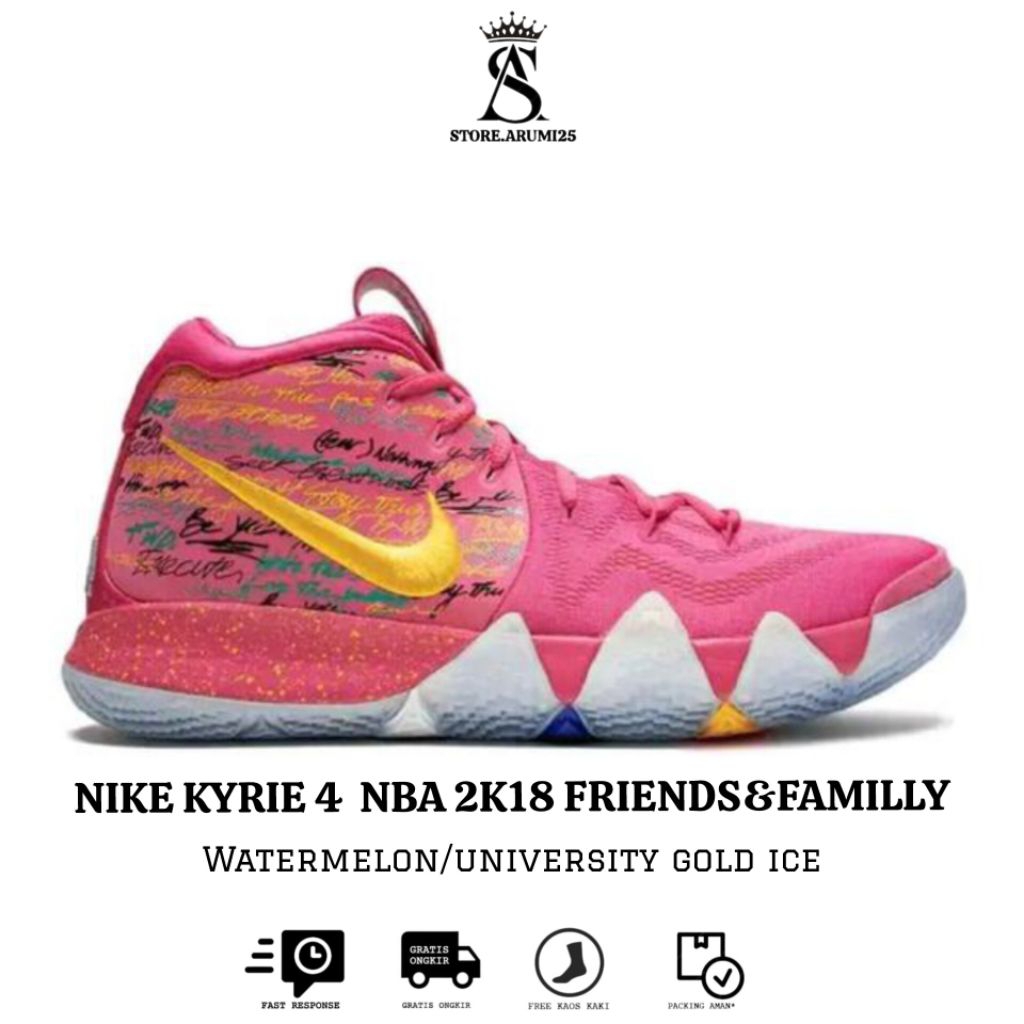SEPATU BASKET N.K KYRIE 4 NBA 2K18 FRIENDS&FAMILLY WATERMELON/UNIVERSITY GOLD ICE