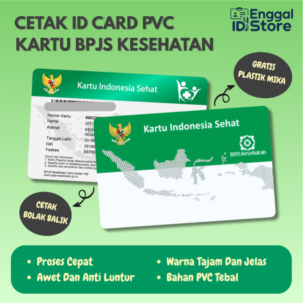Cetak Kartu ID Card BPJS Kesehatan , NPWP , BPJS Ketenagakerjaan Bahan PVC Tebal Anti luntur, Cetak 