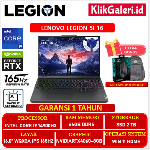 Laptop Gaming LENOVO LEGION 5i 16 Core i9 14900HX 2TB SSD RTX 4060 8GB 16 WQXGA IPS 165HZ RGB