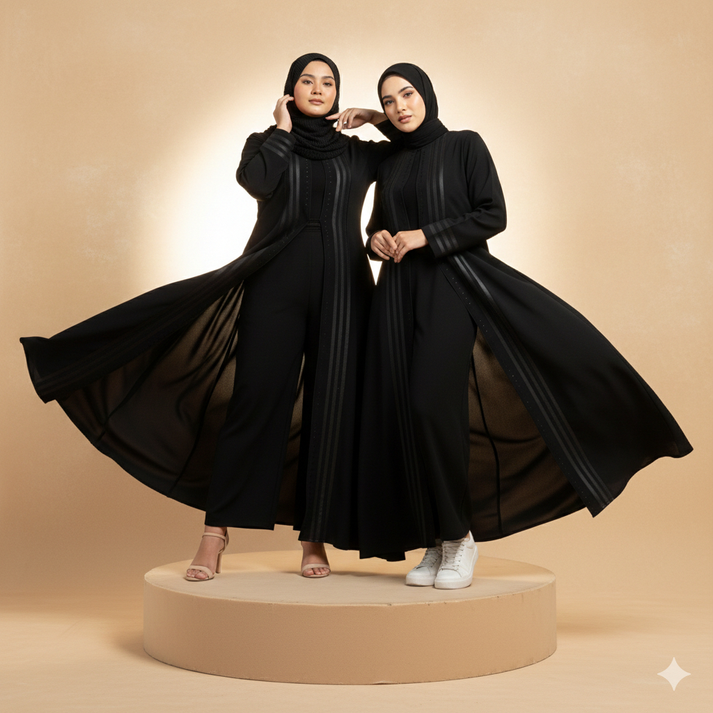 Abaya Arab Hitam Wolfis Payet Elegan Busui Friendly