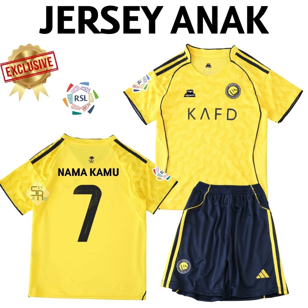 KIDS Jersey Al Nassr Home 2025 2026 - Jersey Anak Al Nassr Grade Original