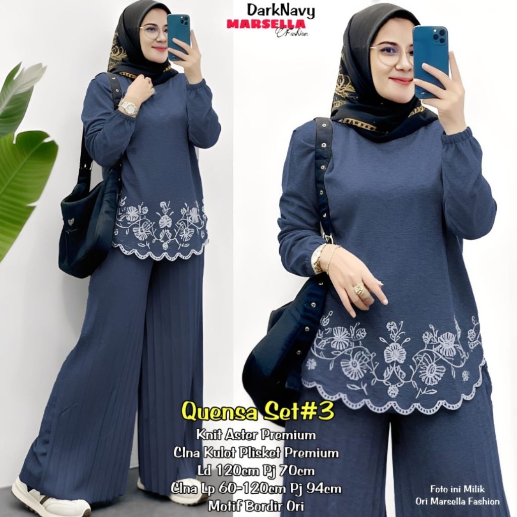 Marsella -Quensa #3 Setelan Celana Kulot Knit Aster X Plisket Premium