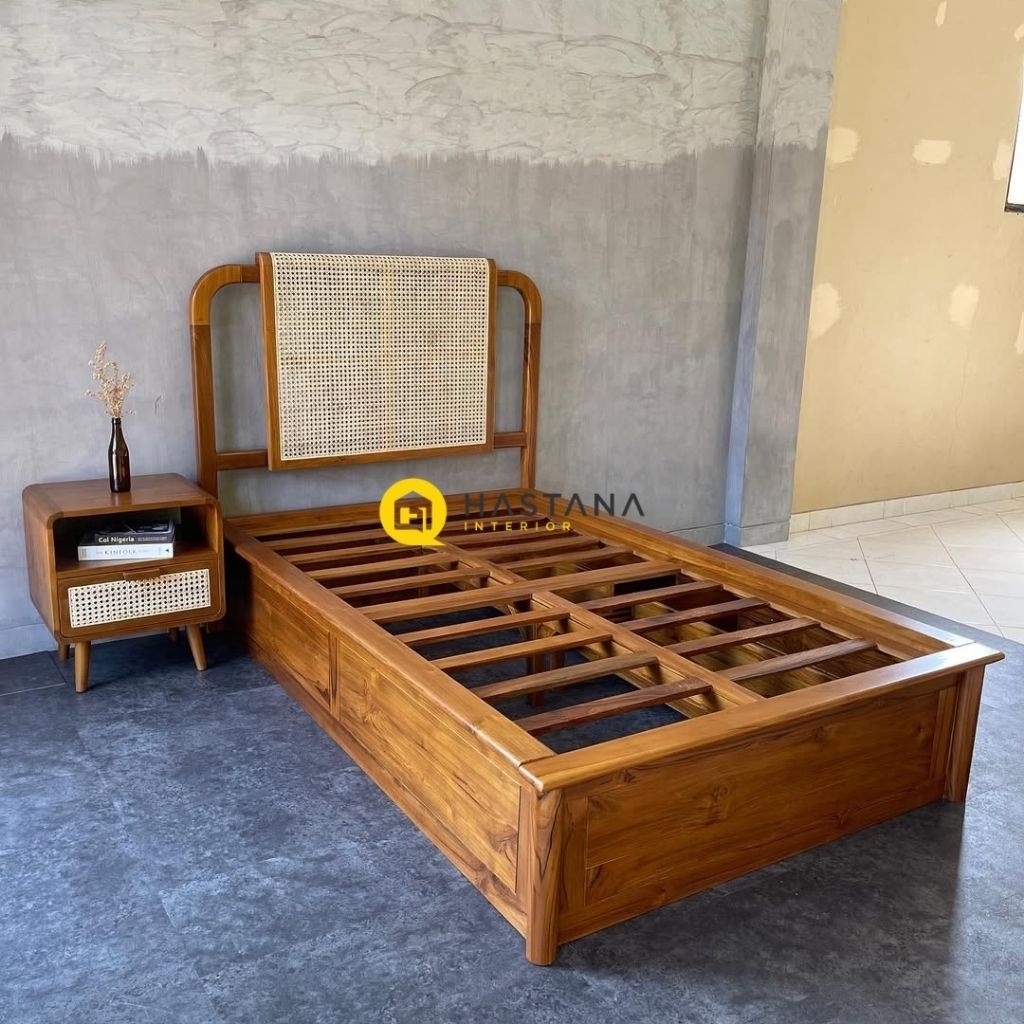 dipan kayu jati sandaran rotan dipan anak kayu jati dipan laci kayu jati