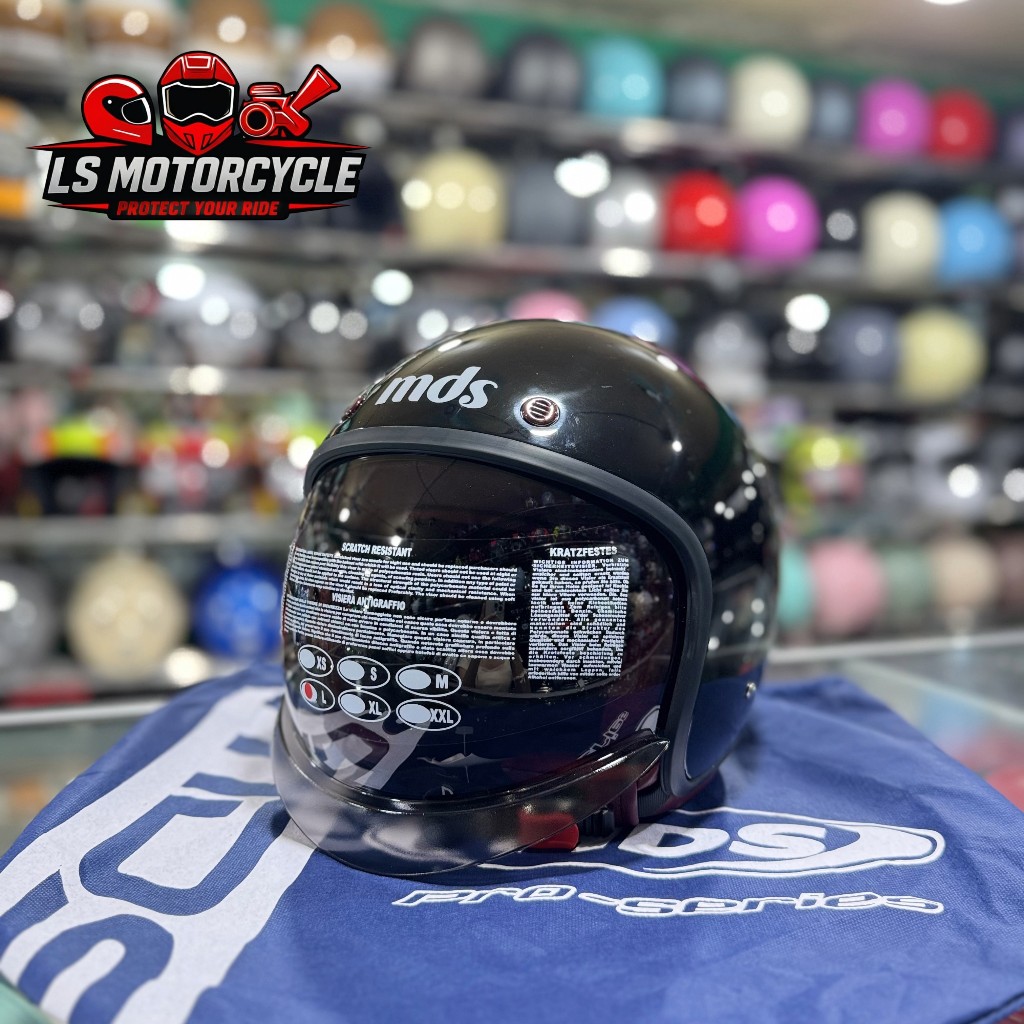 Helm MDS Magnum Solid - Black/Hitam Glossy Helm Retro Open Face MDS SNI SIze M,L,XL
