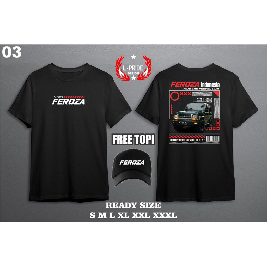 kaos feroza gratis topi T-shirt kaos feroza gratis topi