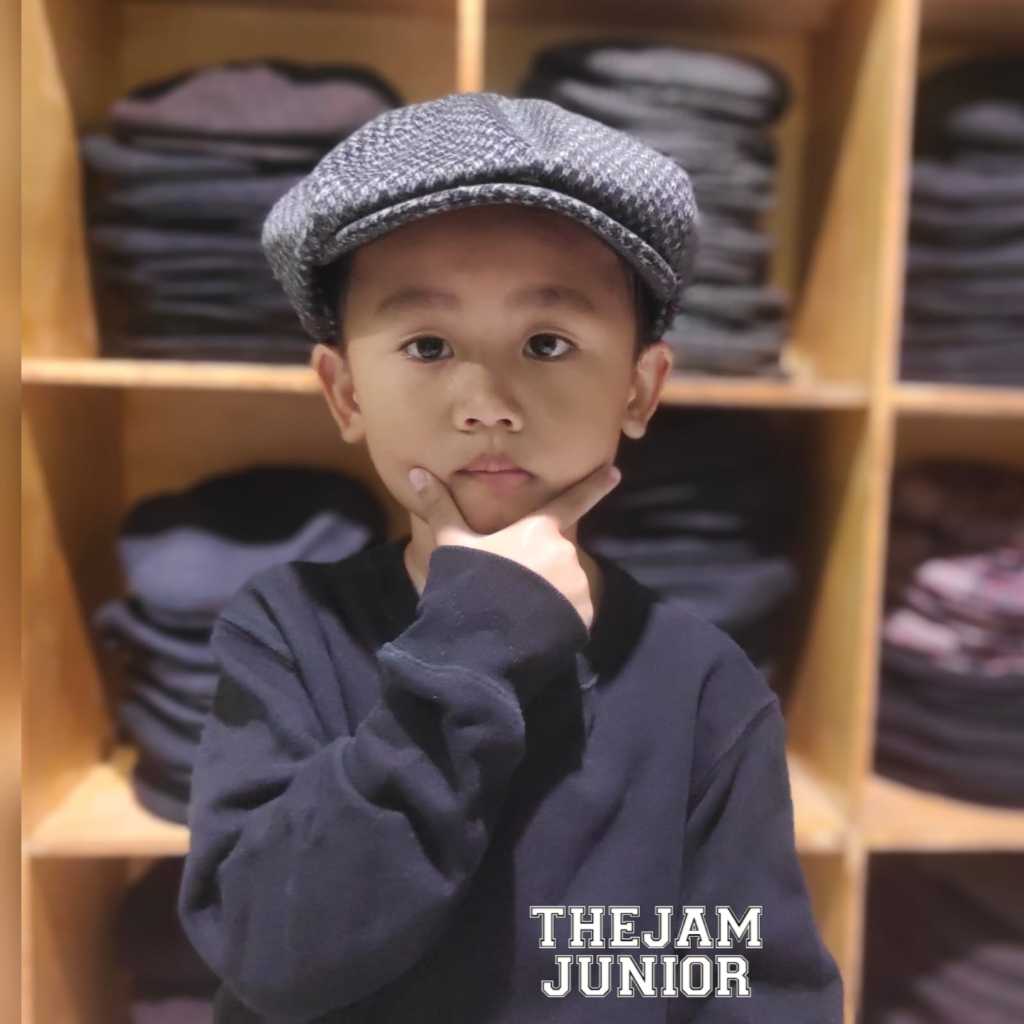 Thejam. Topi anak pria wanita Newsboy cap kids wool grey