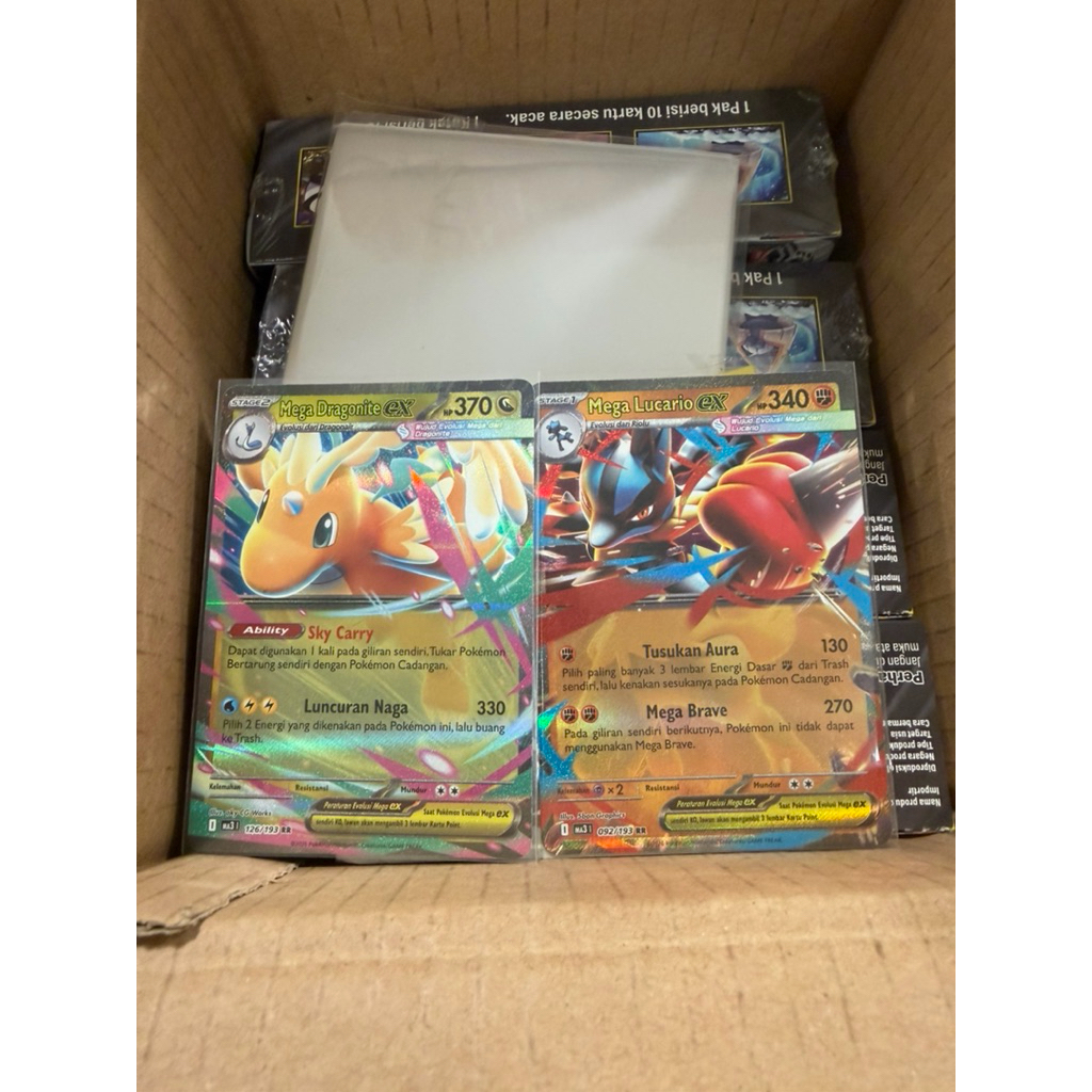 Pokemon Card Mega EX – Mega Dragonite EX & Mega Lucario EX | Full Art Holo | Koleksi