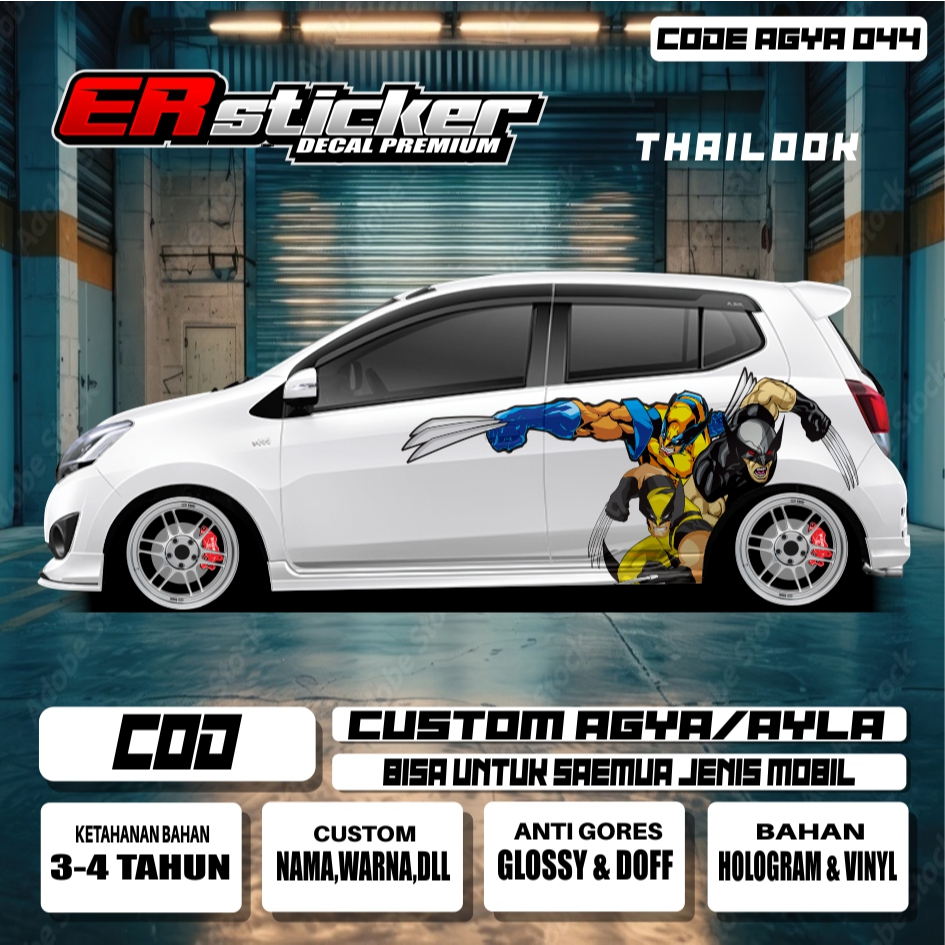 STICKER BODY MOBIL AGYA AYLA ANIMA WOLFVRINE / AGYA 044-051 FREE CUSTOM