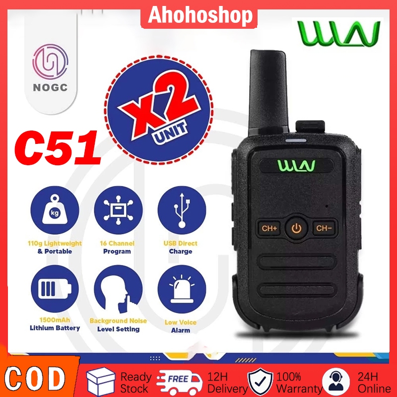 HT WLN KD-C51 Walkie Talkie 2 Unit UHF Two Way Handy Talky Mini HT Jarak Jauh 10Km Portable
