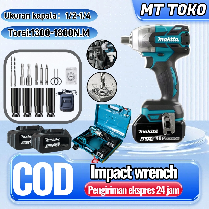 MAKITA 128V Mesin Bor impact Brushless 1300NM Impact wrench Cordless Brushless bor impact baterai me