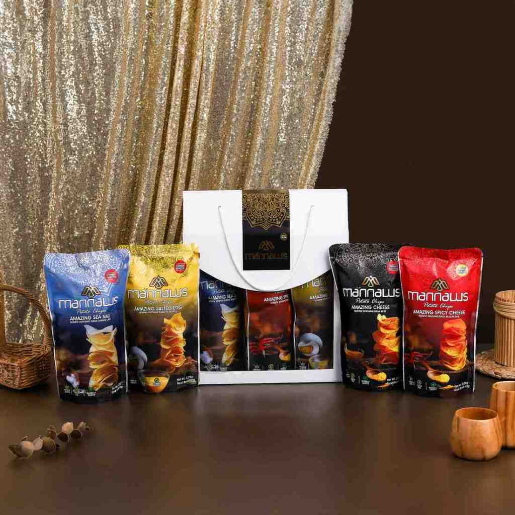 Mannaws Potato Chips Keripik Kentang Premium Crispy - Paket Hampers Personal 4