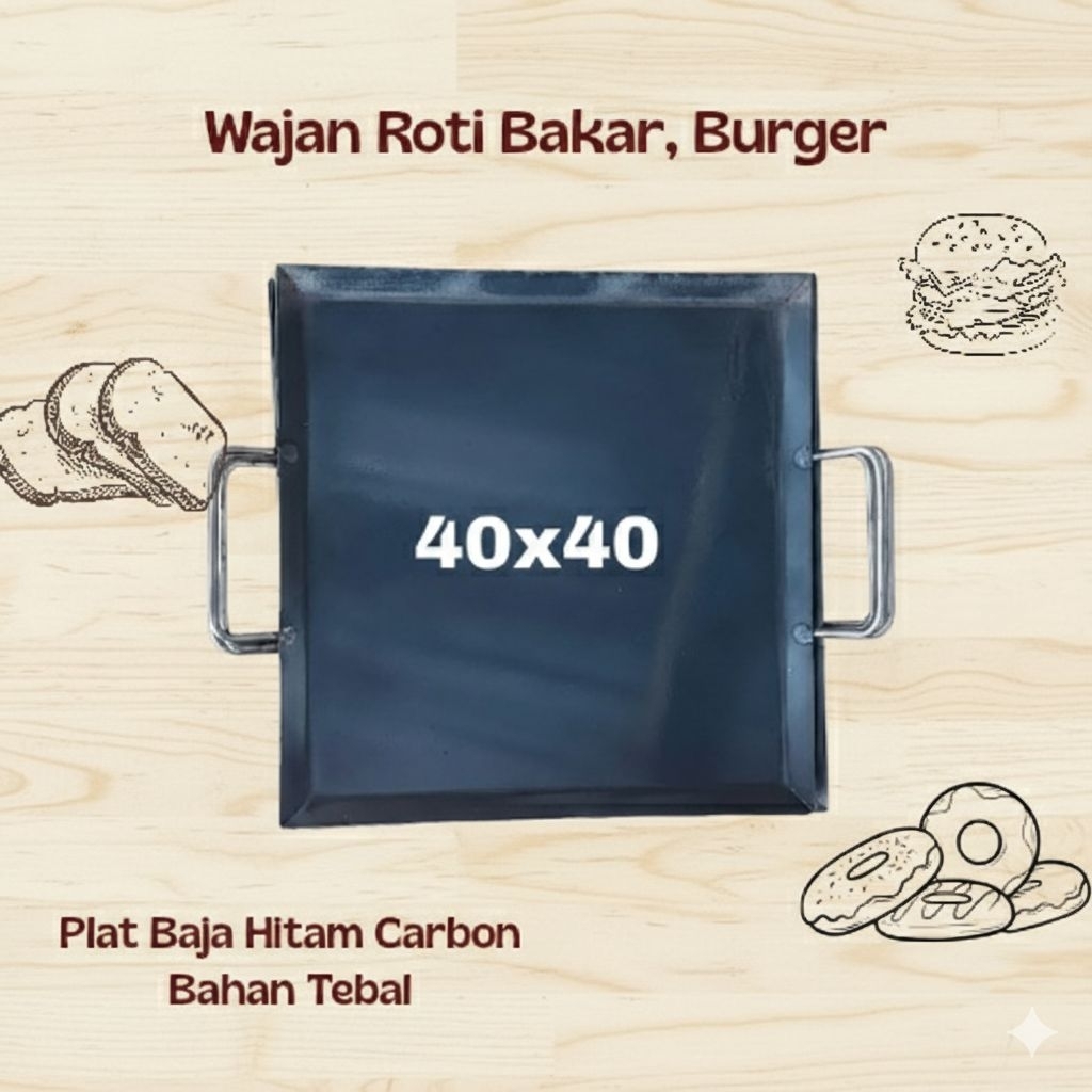 Wajan Roti Bakar / Wajan Kebab / Wajan Baja / Wajan Burger ukuran 40x40 Termurah dan Terlaris