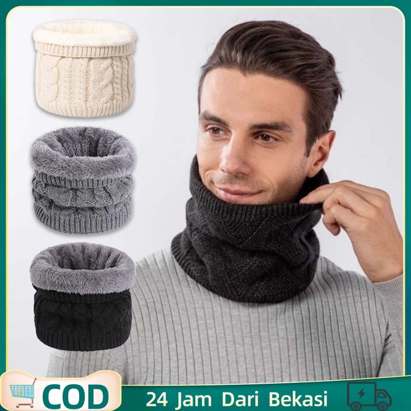 Neck Warmer Syal Leher Syal Rajut Pria Dan Wanita Dilapisi Fleece Dan Tebal Syal Tebal Musim Dingin