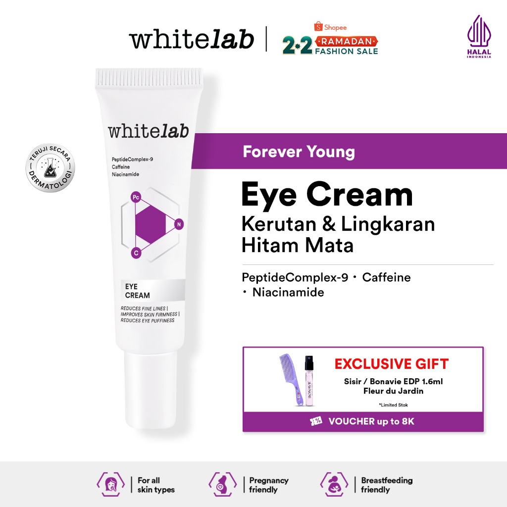 Whitelab Eye Cream - Krim Mata Atasi Kerutan, Garis Halus, Kantung Mata, dan Mata Panda dengan Pepti