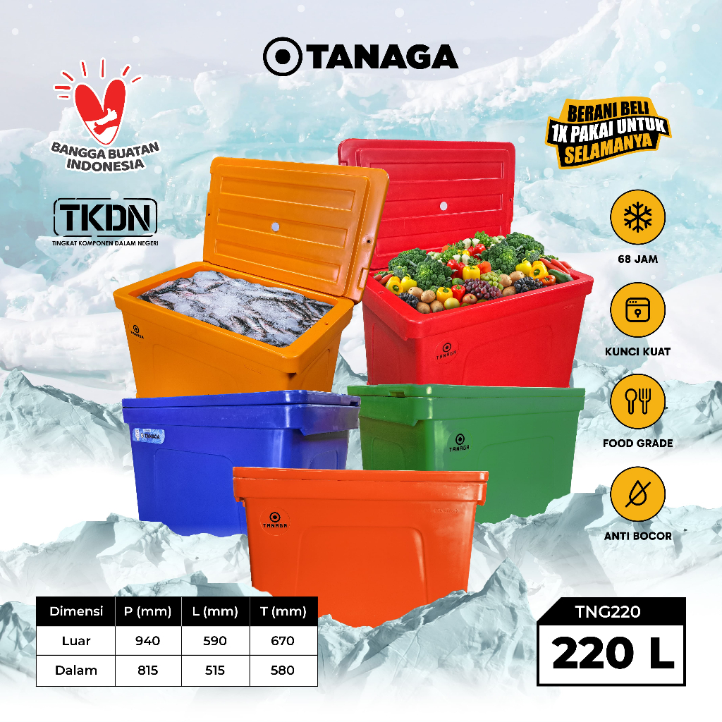 TANAGA Cooler Box 220 Liter Ice Box Es Batu Ikan Daging Minuman Termos Pendingin Tahan Lama
