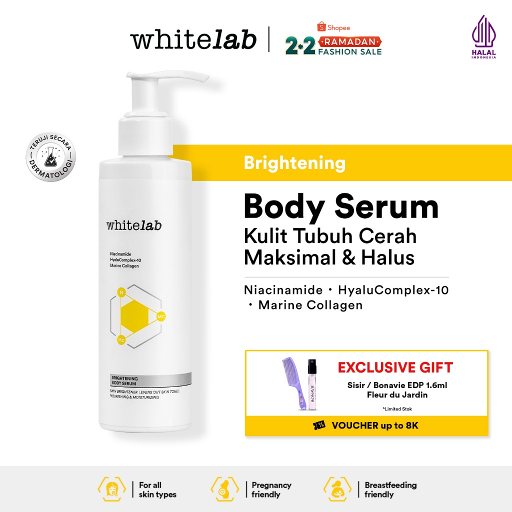 Whitelab Brightening Body Serum - Pelembap Pencerah Kulit Badan dengan Niacinamide, Hyaluronic & Col