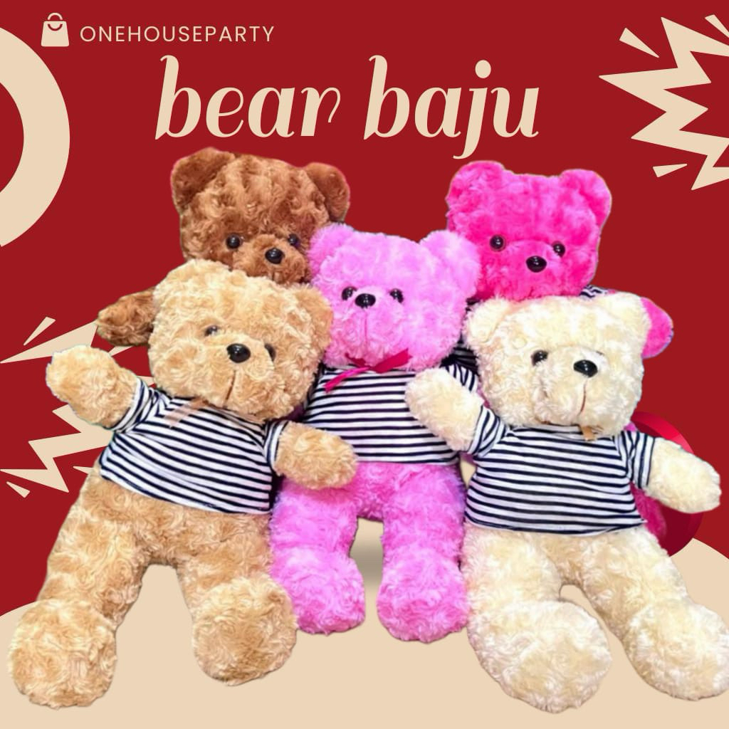 Boneka Beruang teddy bear baju kecil tegak berdiri lucu boneka karakter bear Pita mawar baju one hou