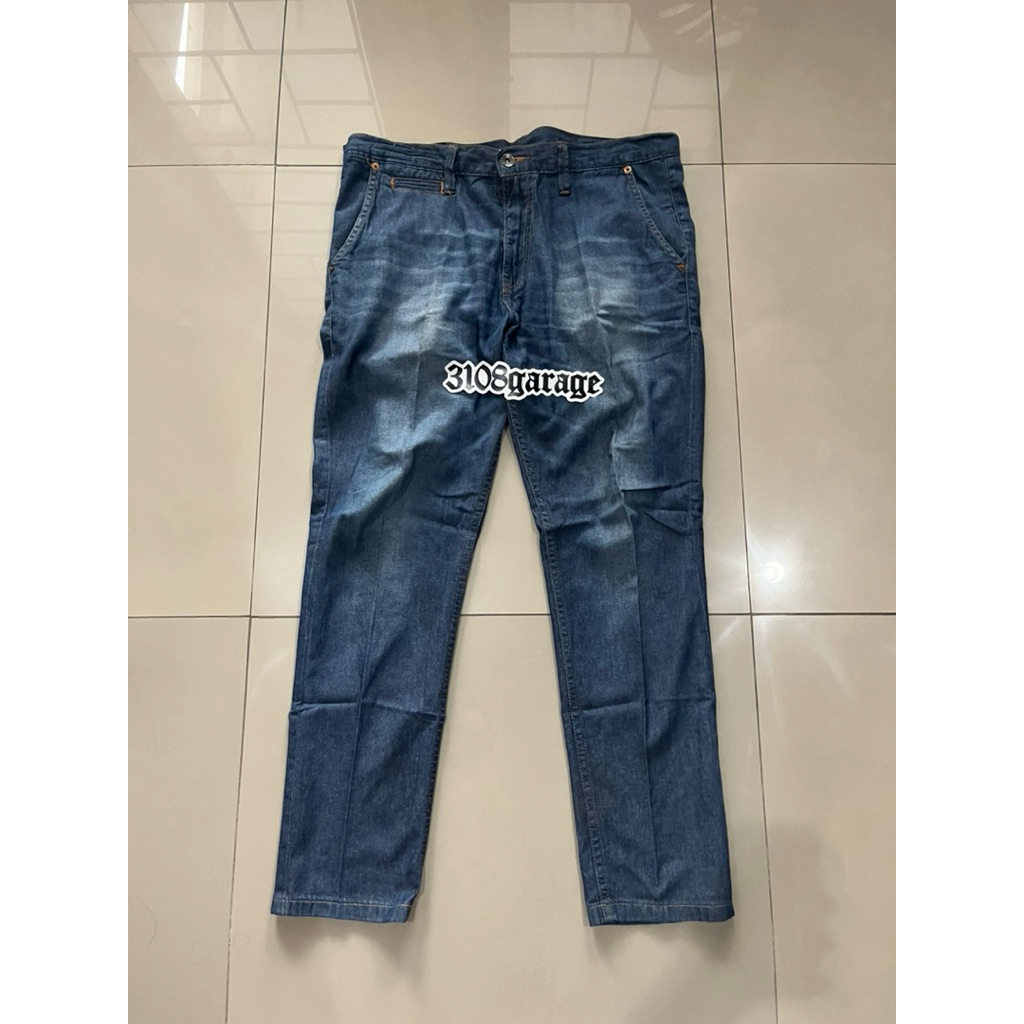 Celana panjang pants mens pria monochrome denim jeans blue biru sz 34 used second casual
