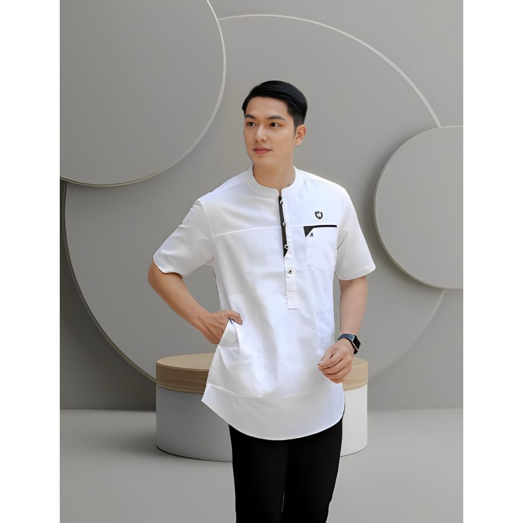 Baju Koko Kurta Resleting Lengan Pendek Bahan Toyobo Premium