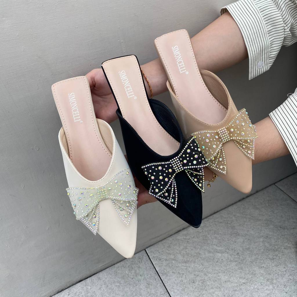 Simoncelli Sandal Flat Wanita Pita Mutiara | Sandal Pesta | Sandal Wanita | Sandal Korea | Sandal Ke