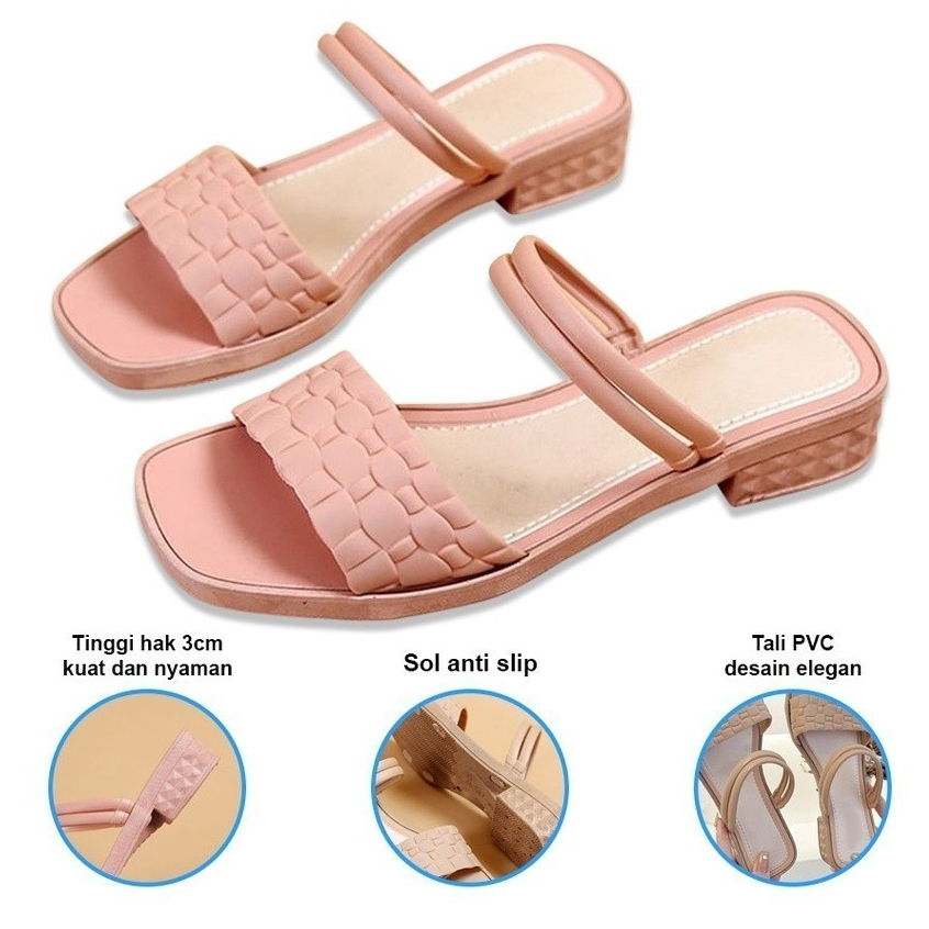 LULABY - Sandal Sepatu Wedges Wanita Motif Kulit Buaya Heels Slop Jelly