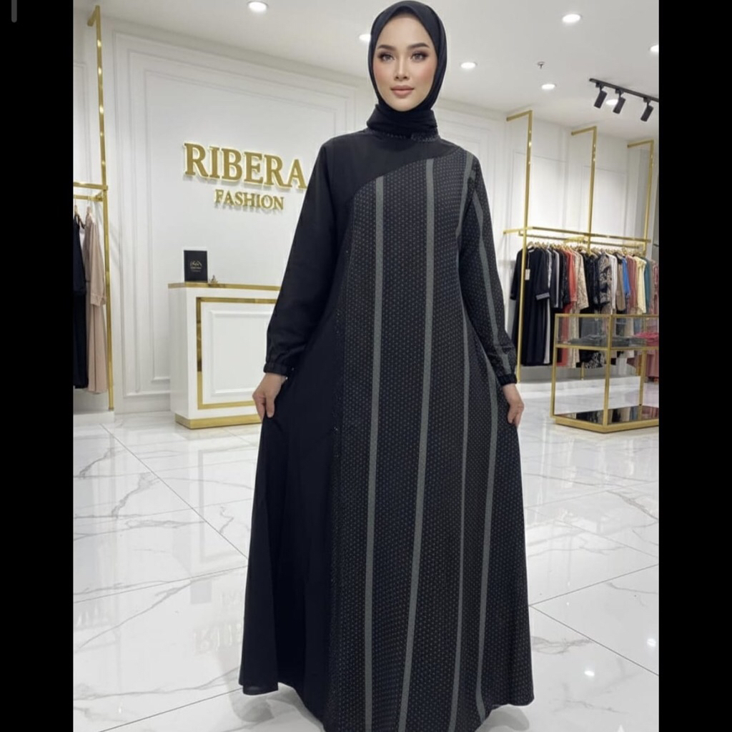 PROMO GAMIS ABAYA JETBLACK MOTIF KOMBINASI POLOS, JETBLACK PREMIUM GRADE A