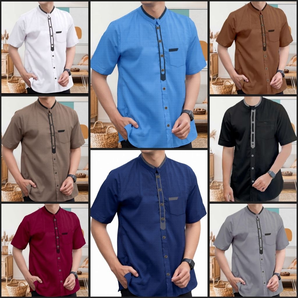 ADIT - BAJU KOKO KURTA KATUN TOYOBO PREMIUM PRIA LENGAN PENDEK UKURAN M L XL XXL JUMBO ACARA LEBARAN