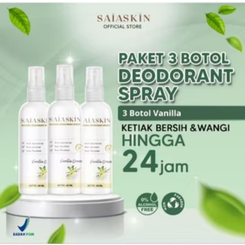 deodorant saia skin PAKET 3 BOTOL varian vanila 180ml