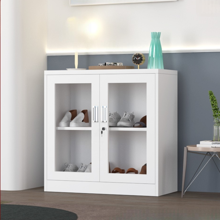 SHUMO Lemari Kabinet Rak Sepatu Besi Swing Kaca Minimalis | Shoes Cabinet Half