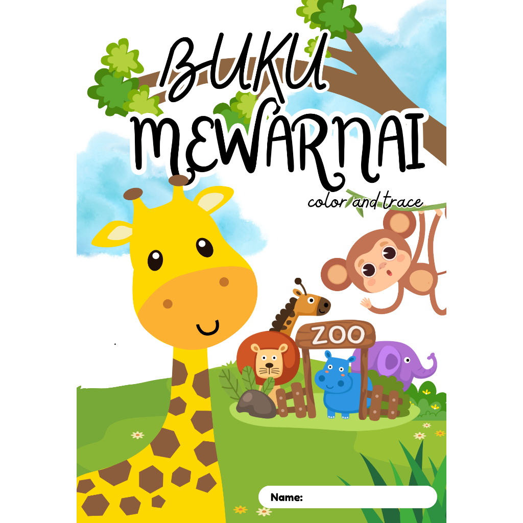 Buku Mewarnai hewan - Anak 3-10 Tahun