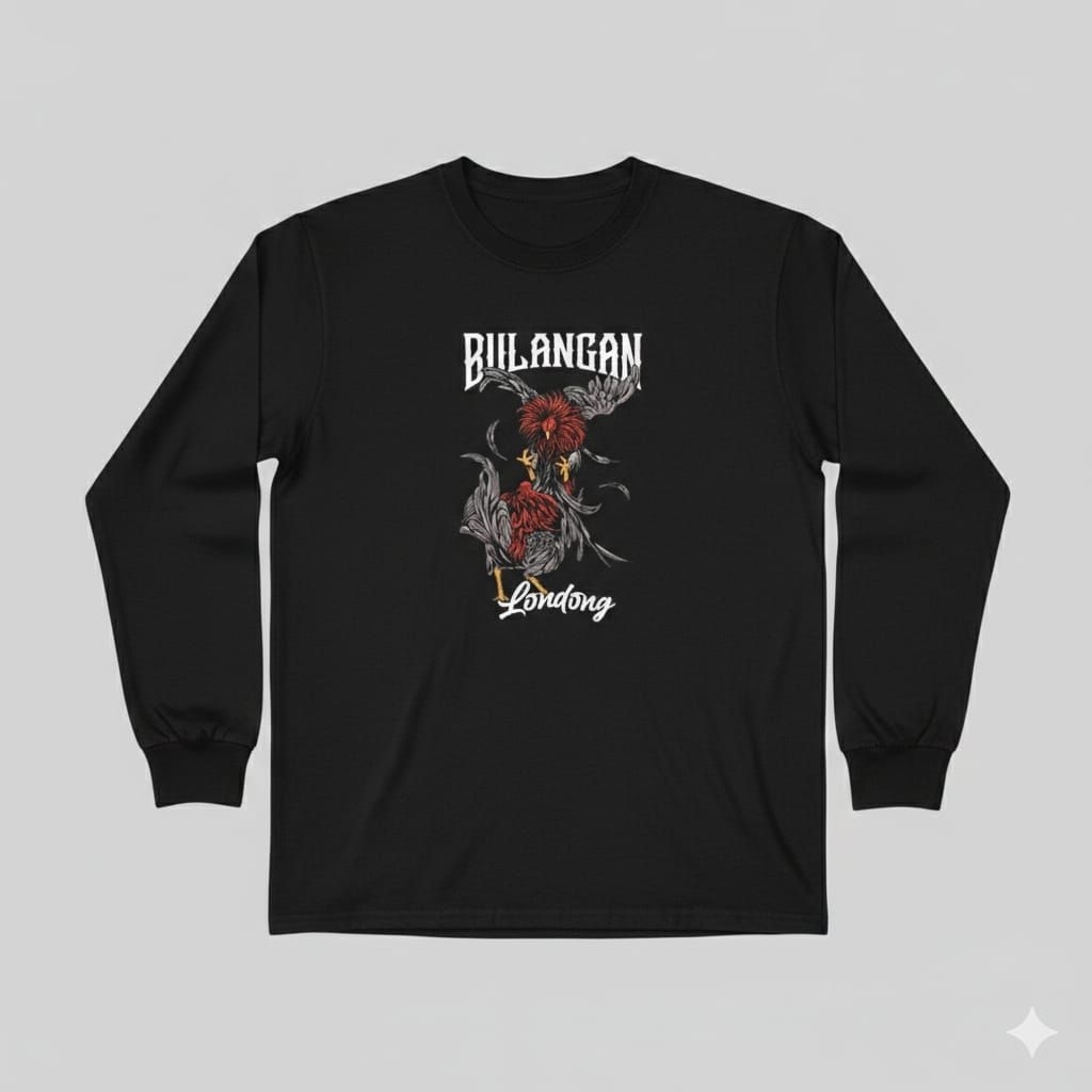 kaos lengan panjang bilangan londong desain ayam jago