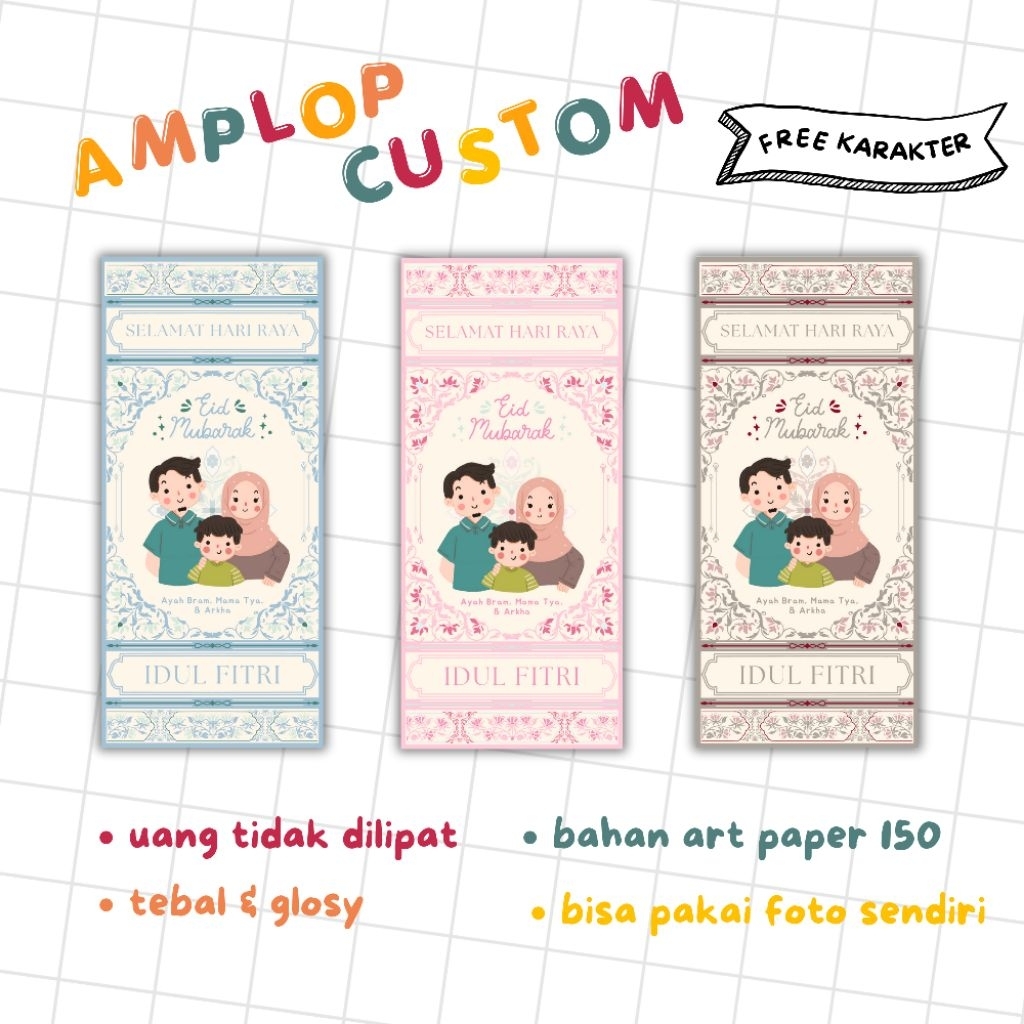 Amplop Lebaran Idul Fitri Custom Karakter & Nama