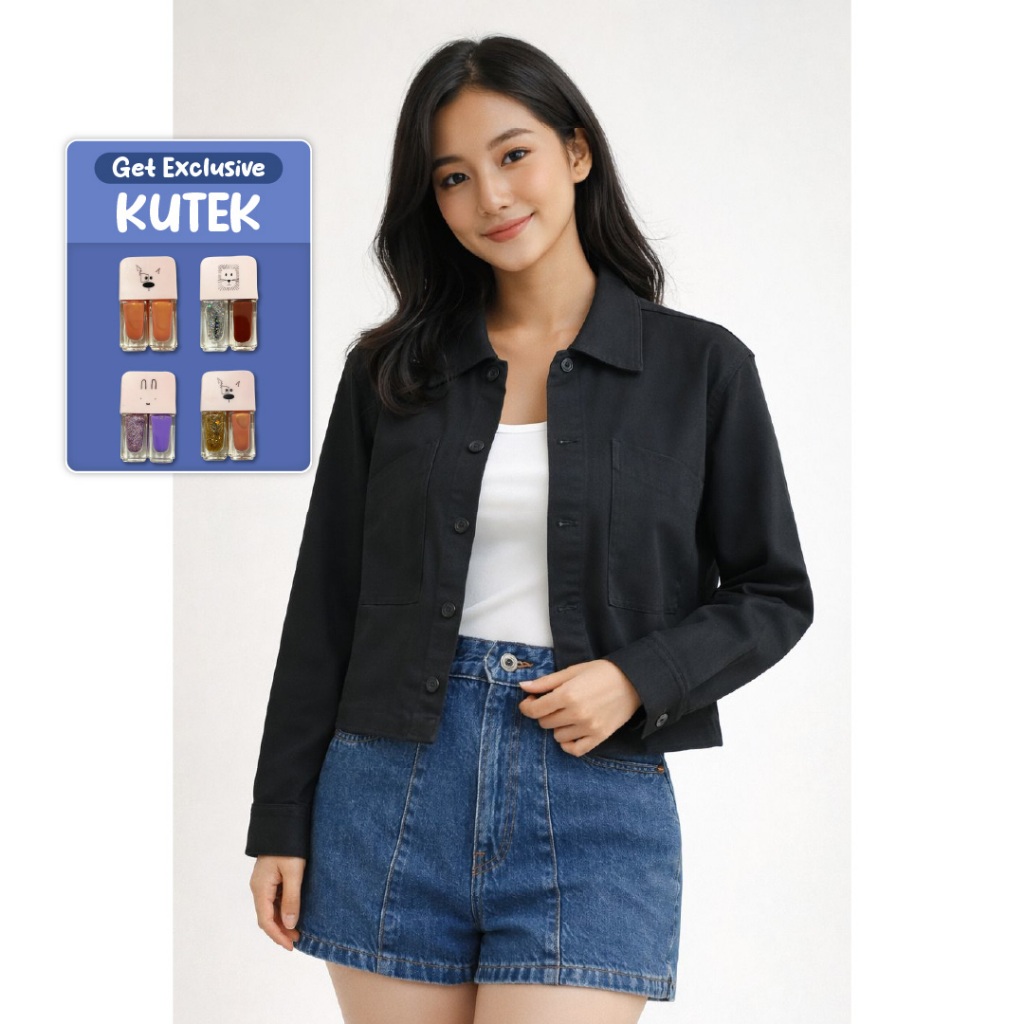 Emba Ladies - Marve Jaket Jeans Wanita Warna Black