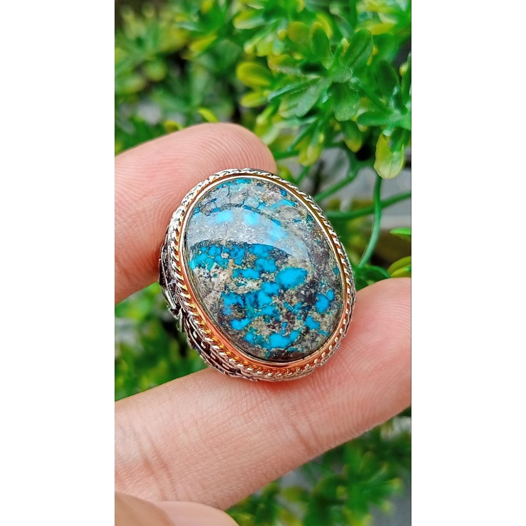 Natural pirus Persia biru pancy urat emas