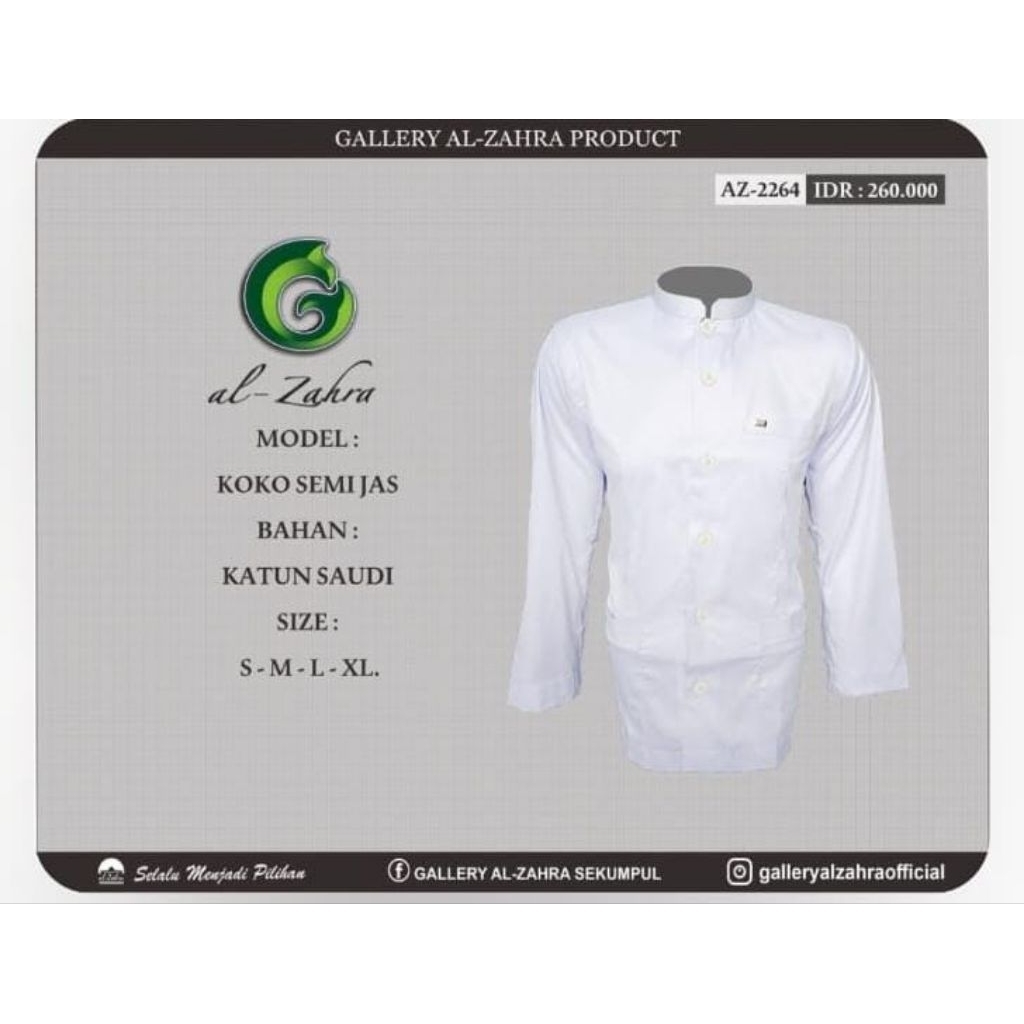 Baju Koko Al zahra Putih Semi jas Bahan Saudi Az 2264