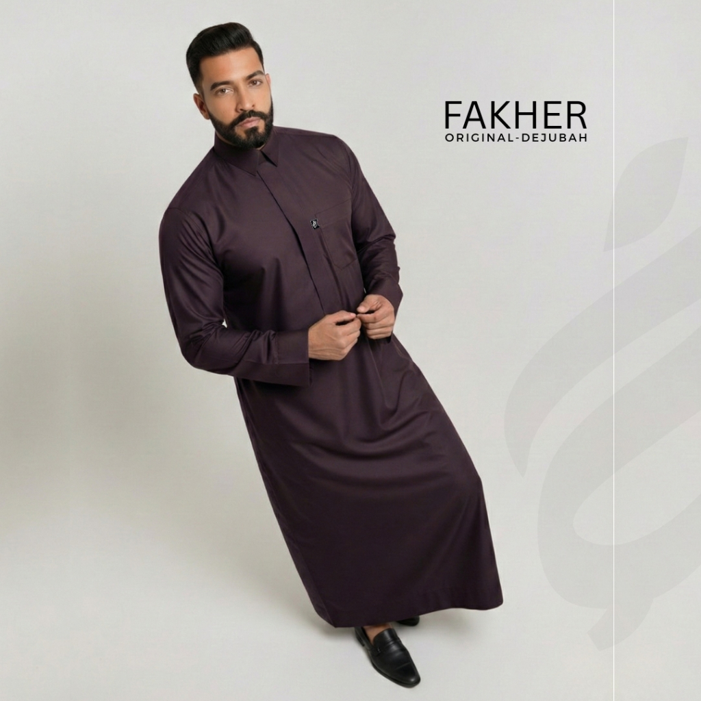 Fakher Jubah Premium Pria Dewasa Lengan Panjang Kerah Kemeja Zipper by Dejubah