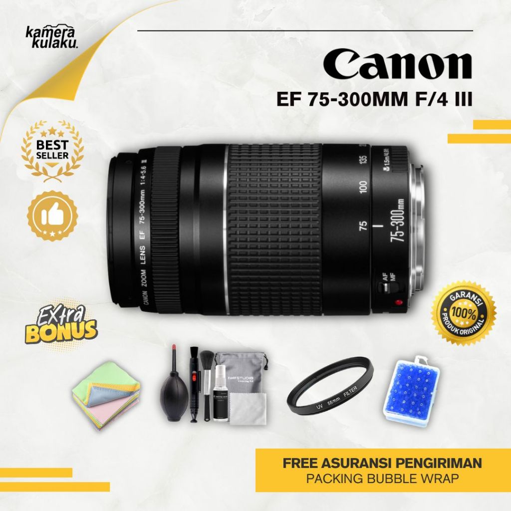 LENSA CANON TELE 75-300MM F4 IS III Mulus Like New cocok untuk 1300D 1200D 1100D 600D 700D 750D 800D