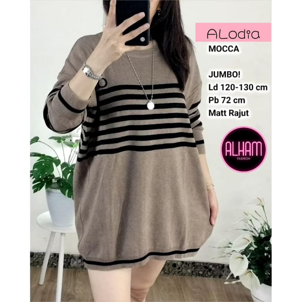 Alodia Sweater Atasan Rajut Import Jumbo Oversize Motif Garis