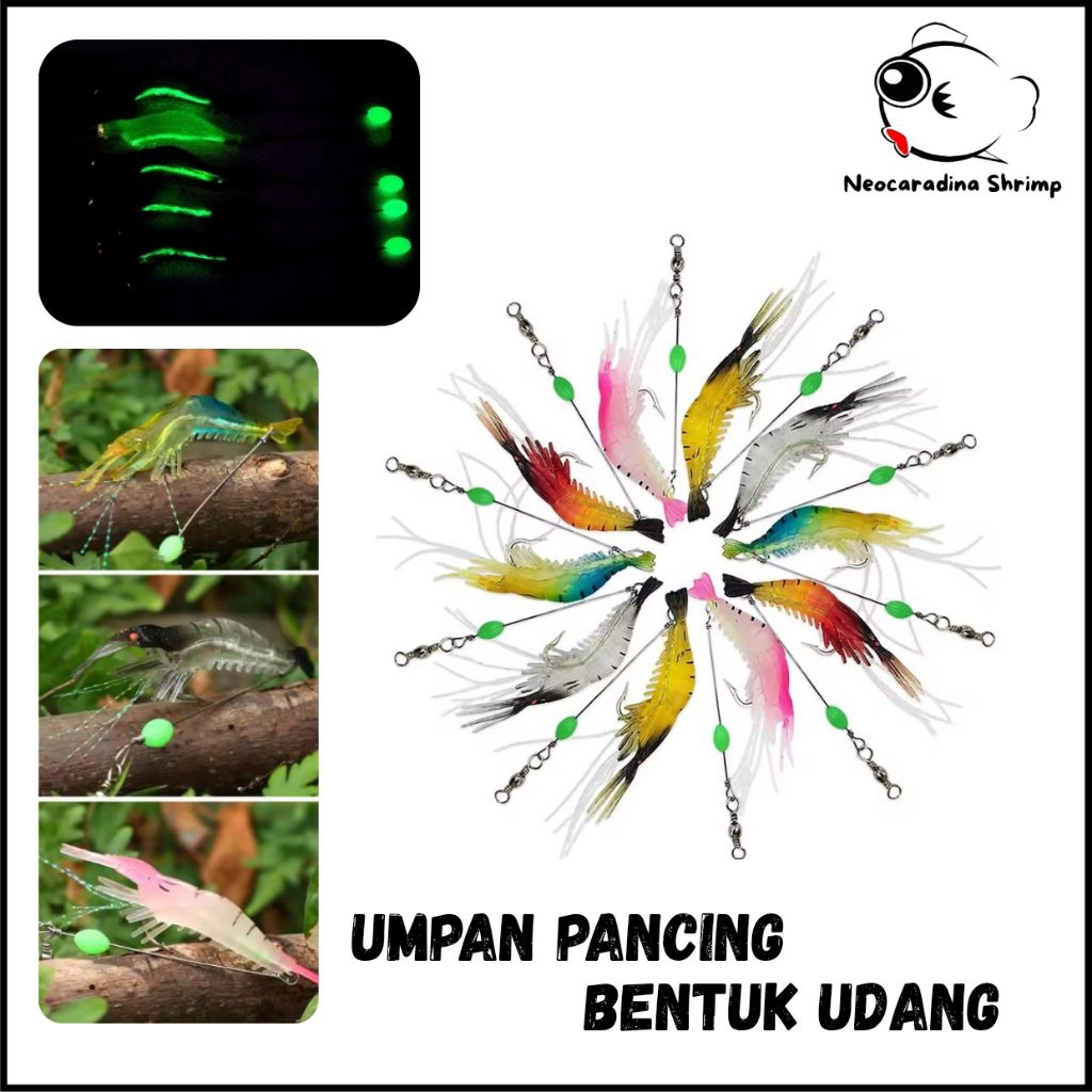 TaffSPORT Umpan Pancing Bentuk Udang || Umpan Casting Udang || Umpan Pancing Glow In The Dark || Lum